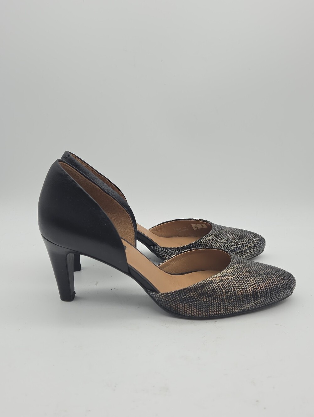Ecco Alicante D'Orsay Pump Black Metallic Shoes Women's Size 6.5